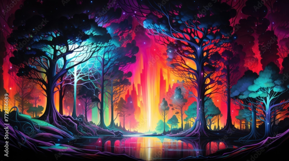 Obraz premium Surrealer Neon Wald