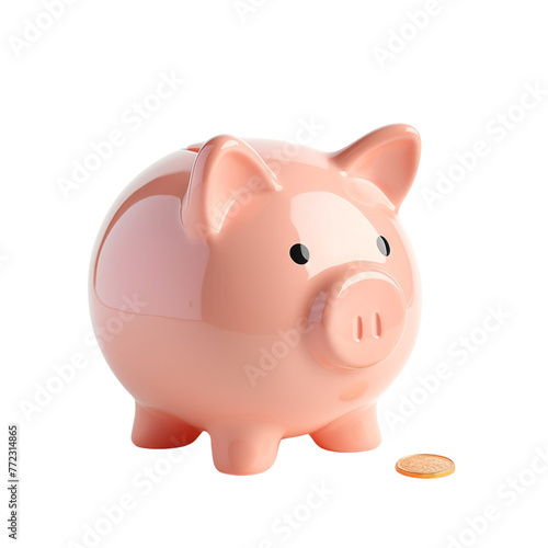 Piggy bank with coins on transparent background. 3D rendering. Financial and investment business concepts