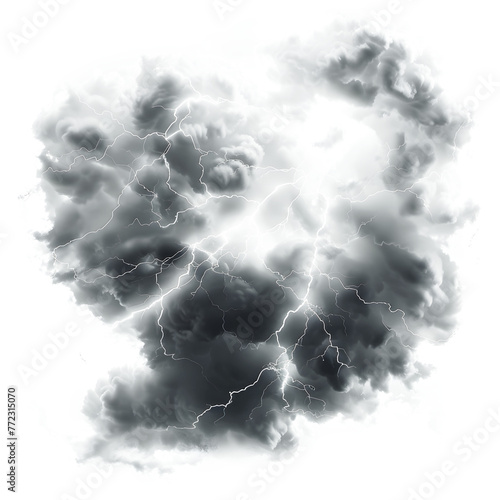  realistic stormy clouds with lightning effects isolated  on Transparent Background. Ai generated 