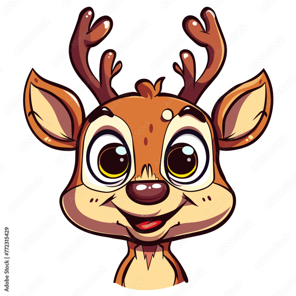 Fototapeta premium Cute cartoon deer with big eyes. Vector illustration isolated on white background