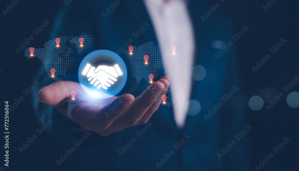 Business ecosystems and partnerships concept. Business collaboration strategies. The complex network of organizations to create value for customers acquisition , suppliers, and other stakeholders.