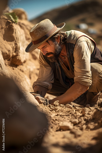 Archaeologist working at an archaeological site