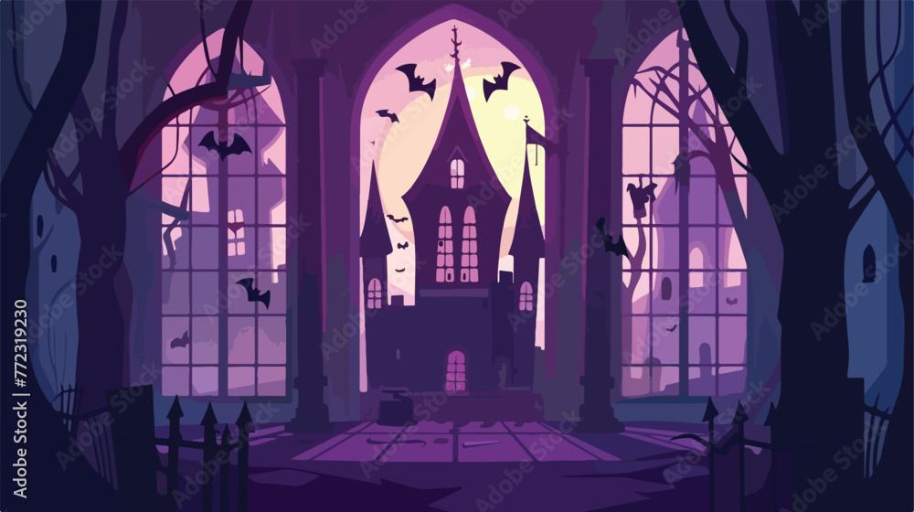 Halloween castle window isolated icon vector illustration