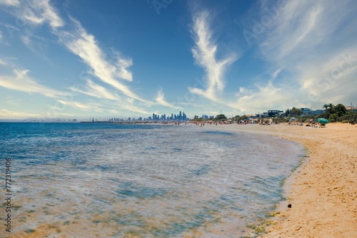 Scenic view of a bright sky over Brighton Beach in Melbourne, Australia photo