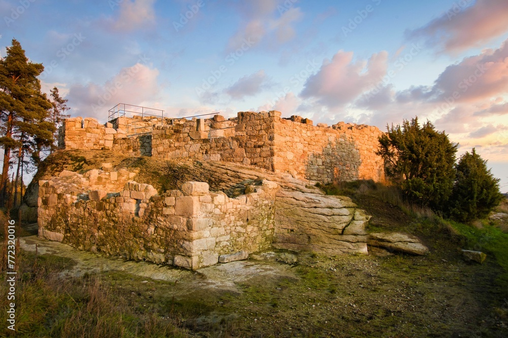 Ancient Liebenstein castle ruins in the warm evening light