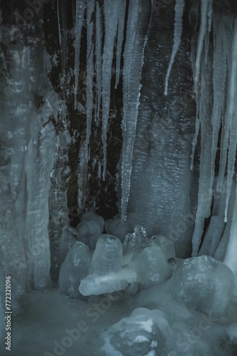 Frozen waterfall with icicles