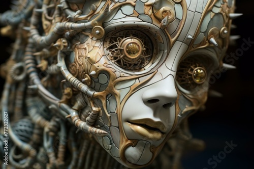 Strange Sculpture head hands surreal closeup. Modern statue. Generate Ai