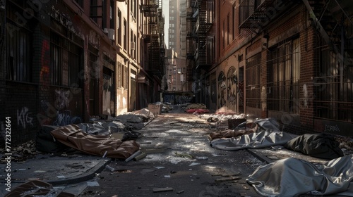 Sunlight in a Desolate Urban Alleyway photo
