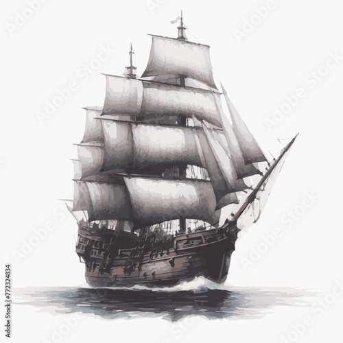 watercolor of ship on white background, Ship painting and illustration on white background