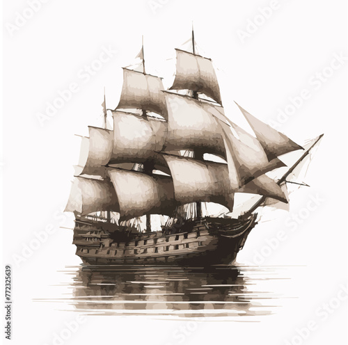 watercolor of ship on white background, Ship painting and illustration on white background