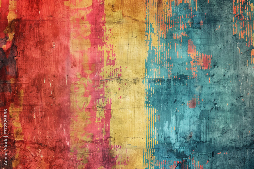 Vibrant grungy background with abstract wall art.