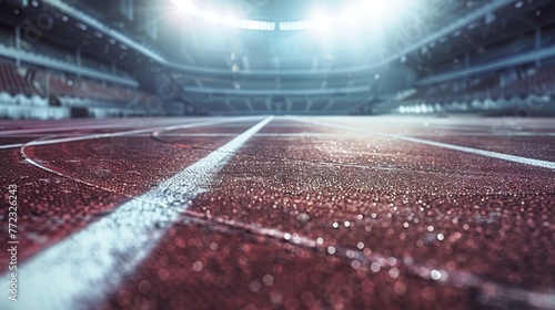 Red treadmill on sport field. Running track on the stadium