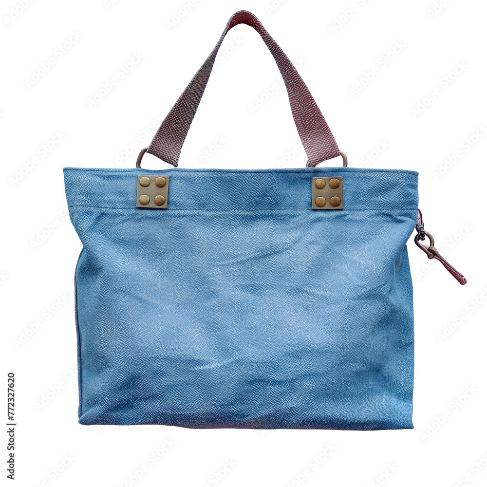 Electric blue shoulder bag with pink handle on transparent background Electric blue shoulder bag with pink handle on transparent background