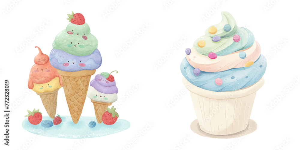 cute ice cream watercolour vector illustration cute ice cream watercolour vector illustration