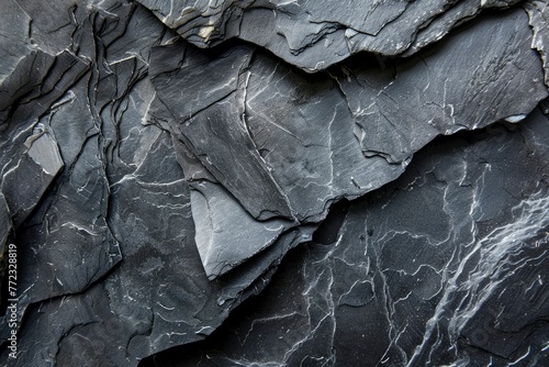 Natural black slate stone background pattern with high resolution. Top view. Copy space - generative ai © Nia™