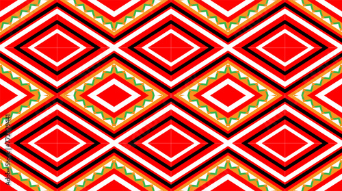 Wallpaper Mural Red Geometric Ethnic Oriental Seamless Pattern Traditional Design for Background, Carpet, Wallpaper, Clothing, Wrapping, Batik, Vector, Illustration, Embroidery Style Torontodigital.ca