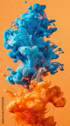 A vibrant orange and blue smoke, creating a dynamic and energetic atmosphere. The colors of the smoke seem to be in constant motion, giving the impression of a lively and dynamic scene