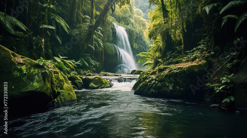 waterfall in the forest hills.