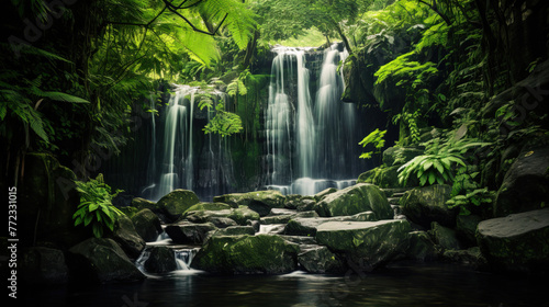 waterfall in the forest hills.