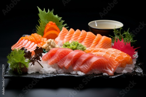 Fresh Set sashimi sushi. Dinner food. Generate Ai