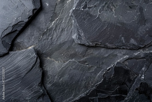 Natural black slate stone background pattern with high resolution. Top view. Copy space - generative ai