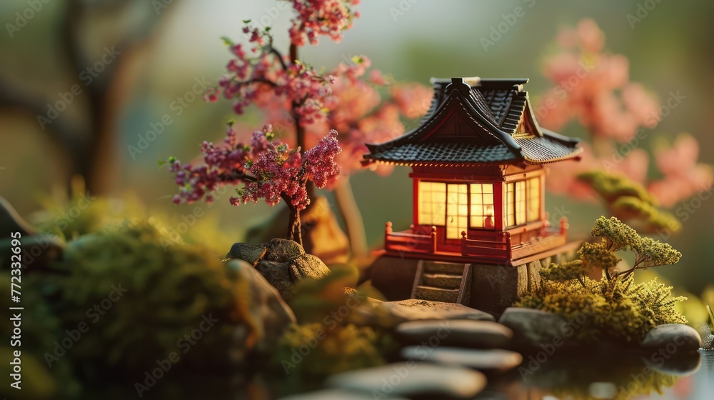 Fototapeta premium miniature tilt plastic japanese lantern with toy vibes in isometric perspective