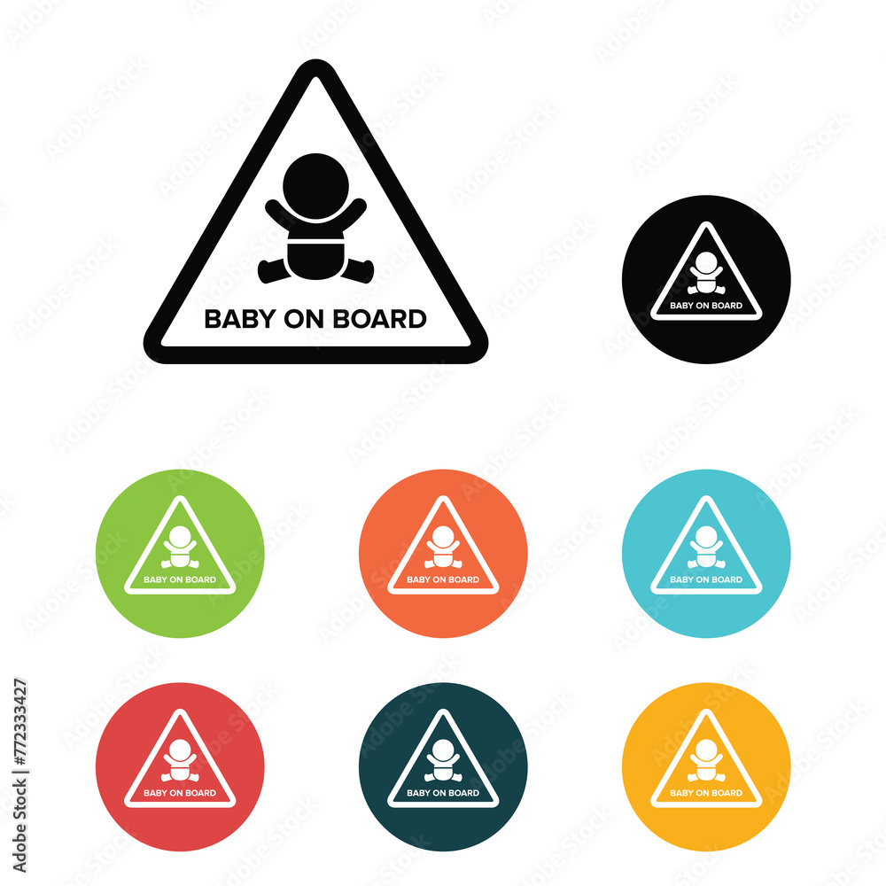 Baby on board vector icon set