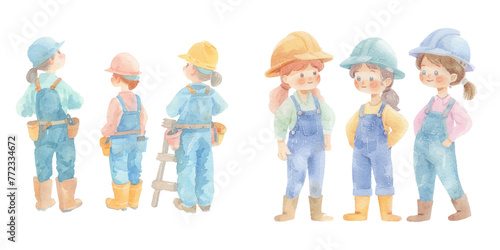 worker girls watercolour vector illustration 