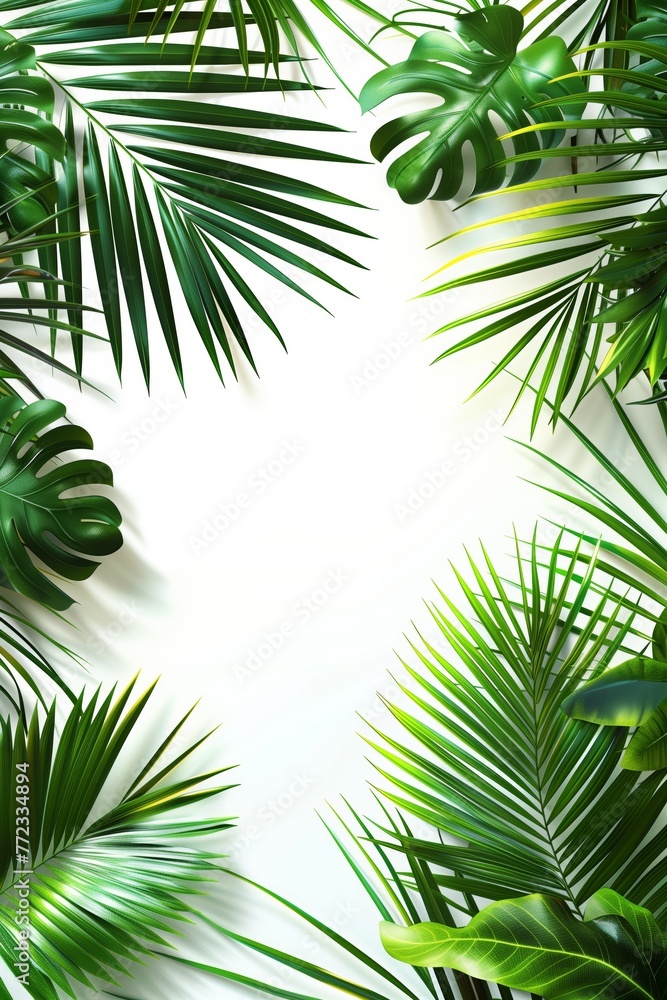 Fototapeta premium Lush Tropical Leaves on White Background