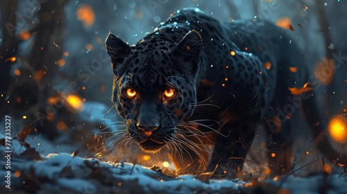 mystical panther with glowing eyes, representing the mysterious beauty of fairy tale creatures