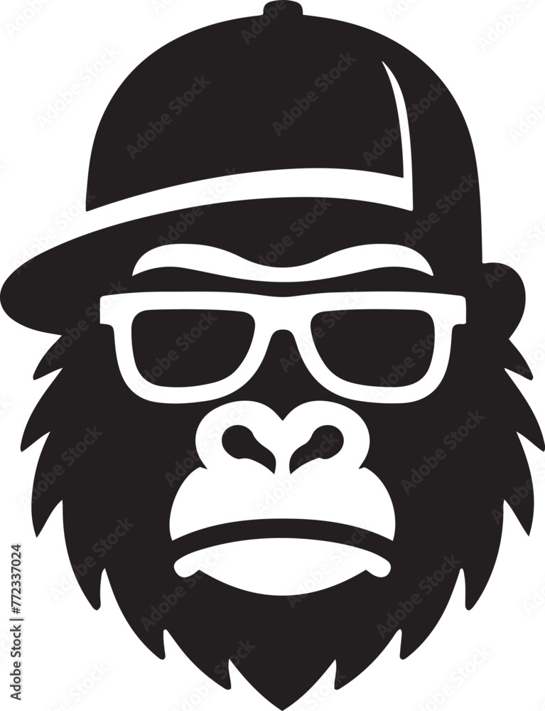 Funny gorilla in sunglasses and a cap. Gorilla funny face on white background. Cool gorilla icon. Funny gorilla in sunglasses and a cap. Gorilla funny face on white background. Cool gorilla icon.
