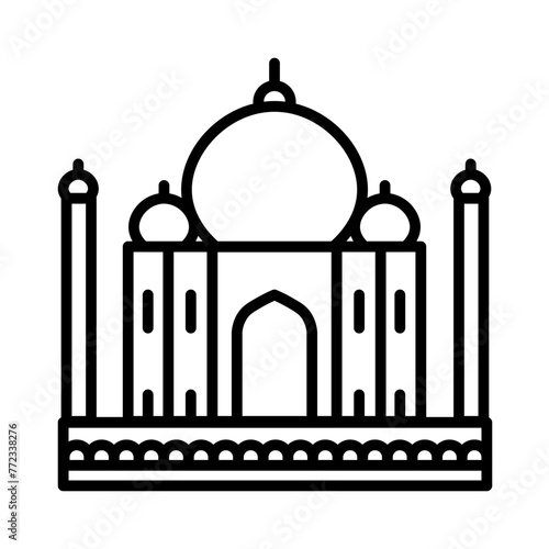 Taj Mahal minimalist line art icon, historical landmark, Agra, Uttar Pradesh, India. for web, mobile apps and UI.