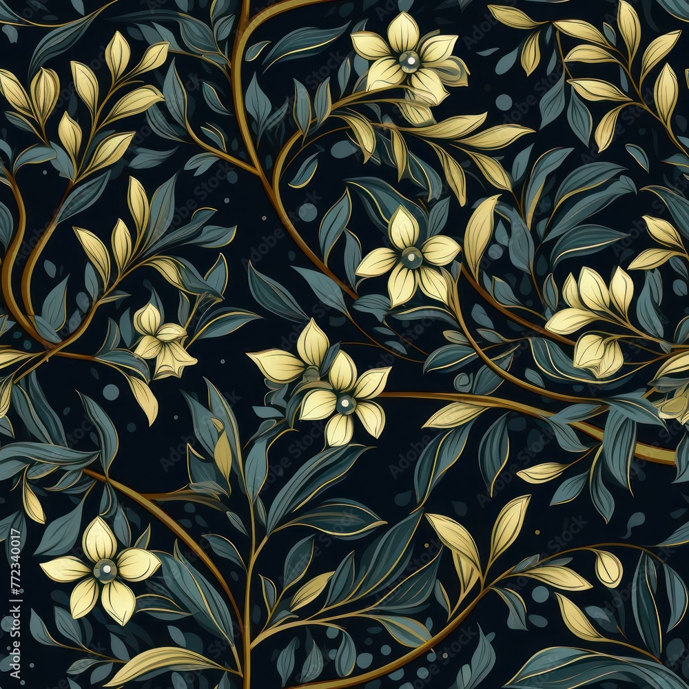 seamless pattern illustration featuring a stylized olive branch, with its symbolic leaves and ornate elements seamless pattern illustration featuring a stylized olive branch, with its symbolic leaves and ornate elements