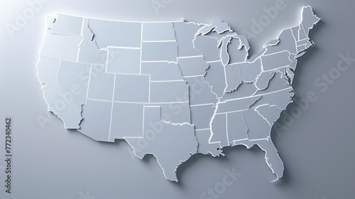 3D White United States Map