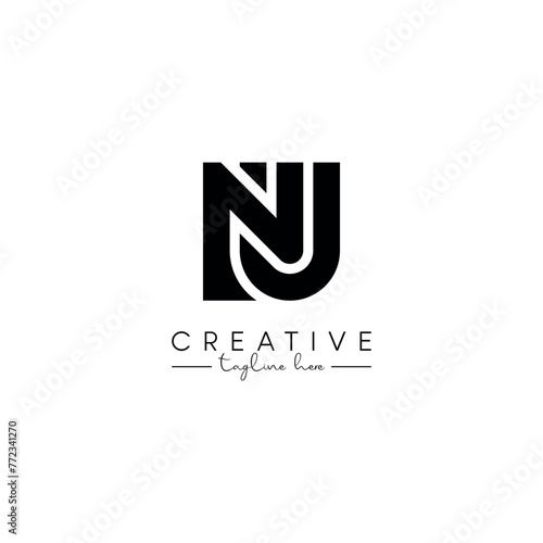 Creative unique letter NU UN initial based stylish artistic logo design.
