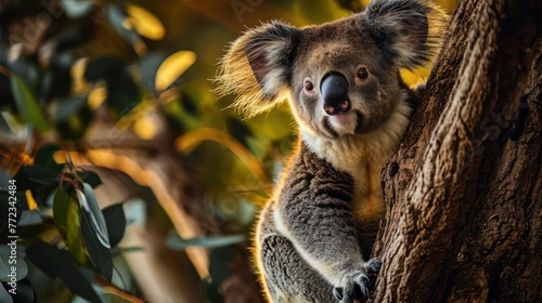 solitary koala perched in a eucalyptus tree at night, portraying the quiet and contemplative nature of these marsupials