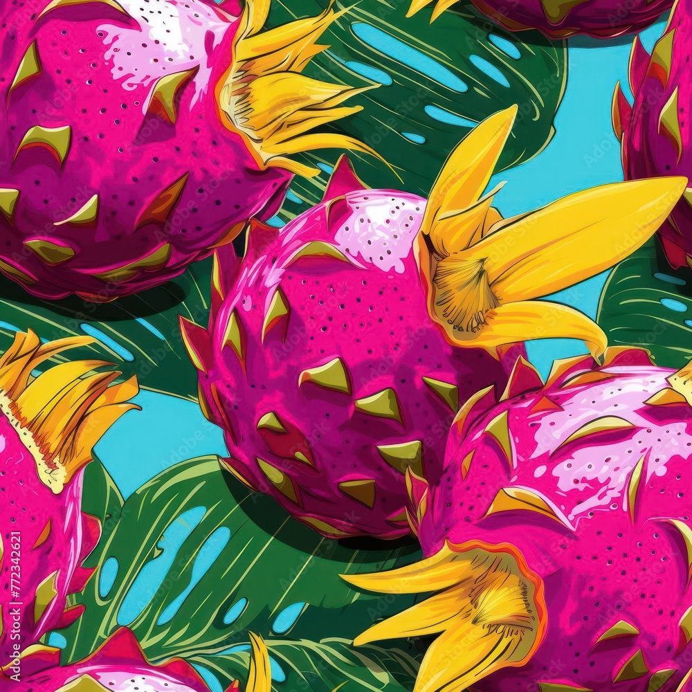 the classic pop art style of iconic dragon fruits in a lively pattern the classic pop art style of iconic dragon fruits in a lively pattern