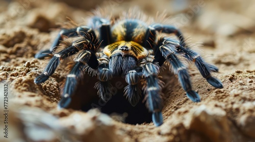 the intricate patterns of a nocturnal tarantula in its burrow  emphasizing the diverse arachnid life in different regions