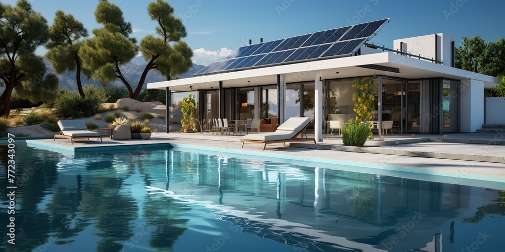 realistic concept of solar energy,minimalistic design with rule or third for The house utilized solar panels 