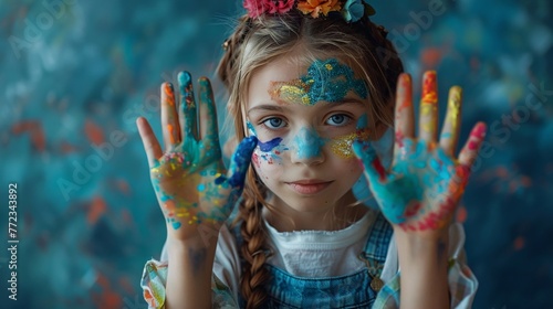The young girl had colorful hands.