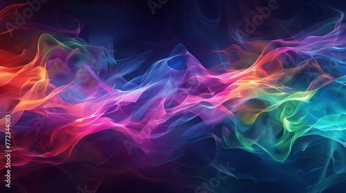 A visually striking abstract texture with flowing waves in neon colors, creating a sense of movement and fluidity.