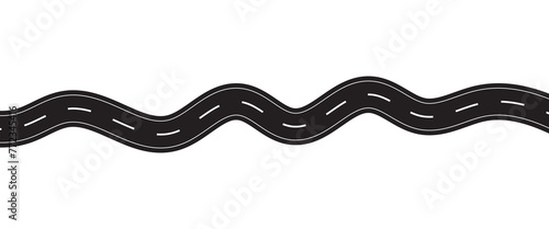 Straight and winding road road. Seamless asphalt roads template. Highway or roadway background. Vector illustration. Seamless highway marking Isolated on background.
