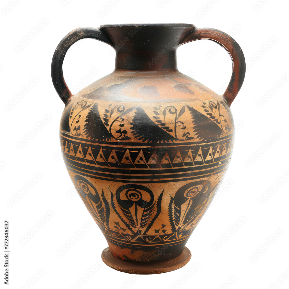 Amphora of Greek Art objsect  isolated on transparent png.

