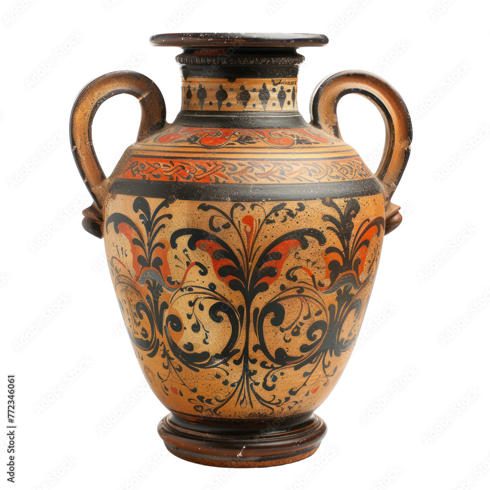 Amphora of Greek Art objsect  isolated on transparent png.

