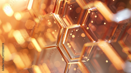 Hexagonal skin visibly firming from copper peptide treatment, with a blurred, metallic sheen background