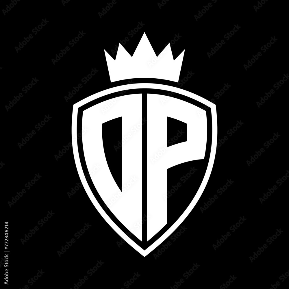DP Letter monogram shield and crown outline shape with black and white ...