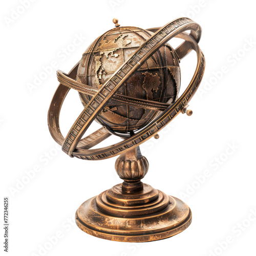 Armillary sphere of Greek Art objsect iolate on transparent png.
