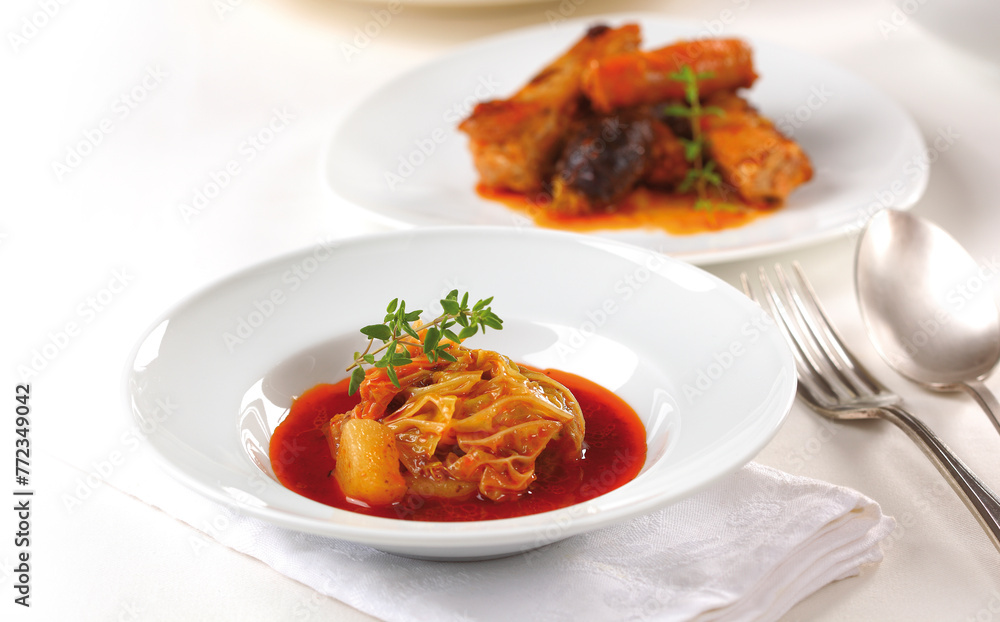 Cabbage cooked with potatoes and paprika.. Cabbage cooked with potatoes and paprika..