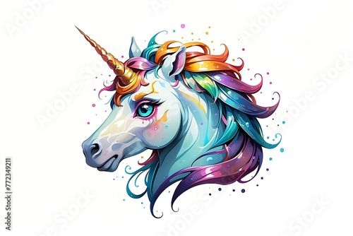 Mystic Spectrum Unicorn. A dazzling digital illustration of a unicorn  its mane a cascade of rainbow hues  evoking the magic and mystery of mythical creatures.
