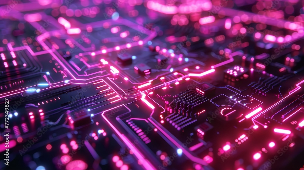 A computer chip with a pink background A computer chip with a pink background